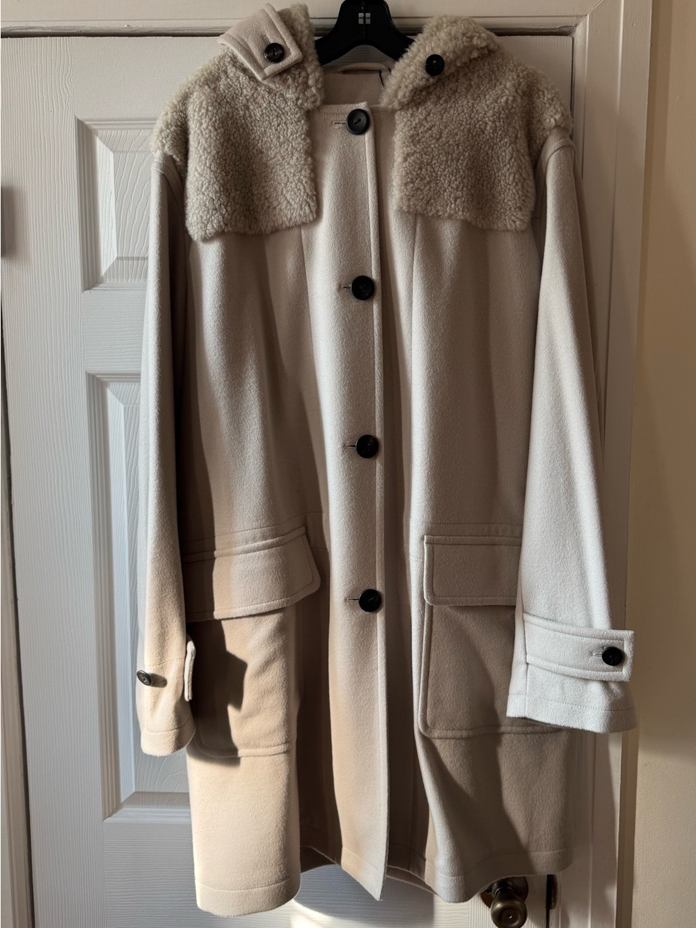 FLEURETTE Hooded Shearling Trim Coat